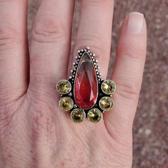 New Bi-Color Tourmaline & Citrine 925 Silver Ring. - Picture 13 of 14